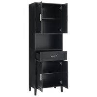 VanityFus Black 13.8-in x 23.6-in x 70.9-in Wood Freestanding Soft Close Linen Cabinet adjustable shelves 4 Soft close doors 1 drawers