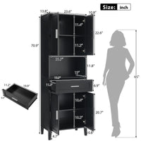 VanityFus Black 13.8-in x 23.6-in x 70.9-in Wood Freestanding Soft Close Linen Cabinet adjustable shelves 4 Soft close doors 1 drawers