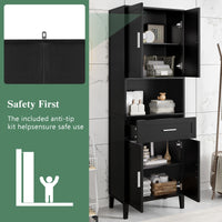 VanityFus Black 13.8-in x 23.6-in x 70.9-in Wood Freestanding Soft Close Linen Cabinet adjustable shelves 4 Soft close doors 1 drawers