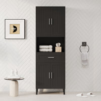 VanityFus Black 13.8-in x 23.6-in x 70.9-in Wood Freestanding Soft Close Linen Cabinet adjustable shelves 4 Soft close doors 1 drawers