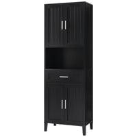 VanityFus Black 13.8-in x 23.6-in x 70.9-in Wood Freestanding Soft Close Linen Cabinet adjustable shelves 4 Soft close doors 1 drawers