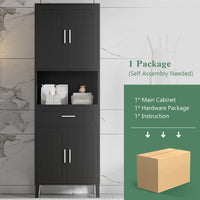 VanityFus Black 13.8-in x 23.6-in x 70.9-in Wood Freestanding Soft Close Linen Cabinet adjustable shelves 4 Soft close doors 1 drawers