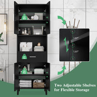 VanityFus Black 13.8-in x 23.6-in x 70.9-in Wood Freestanding Soft Close Linen Cabinet adjustable shelves 4 Soft close doors 1 drawers