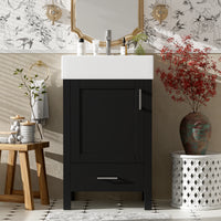 VanityFus 20.28-in Black Single Sink Combo Bathroom Vanity With White Ceramic Top 1 Soft-Close Doors 1 drawer