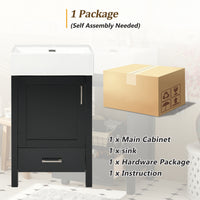 VanityFus 20.28-in Black Single Sink Combo Bathroom Vanity With White Ceramic Top 1 Soft-Close Doors 1 drawer