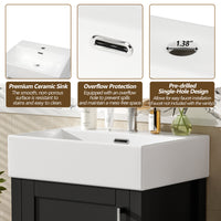 VanityFus 20.28-in Black Single Sink Combo Bathroom Vanity With White Ceramic Top 1 Soft-Close Doors 1 drawer