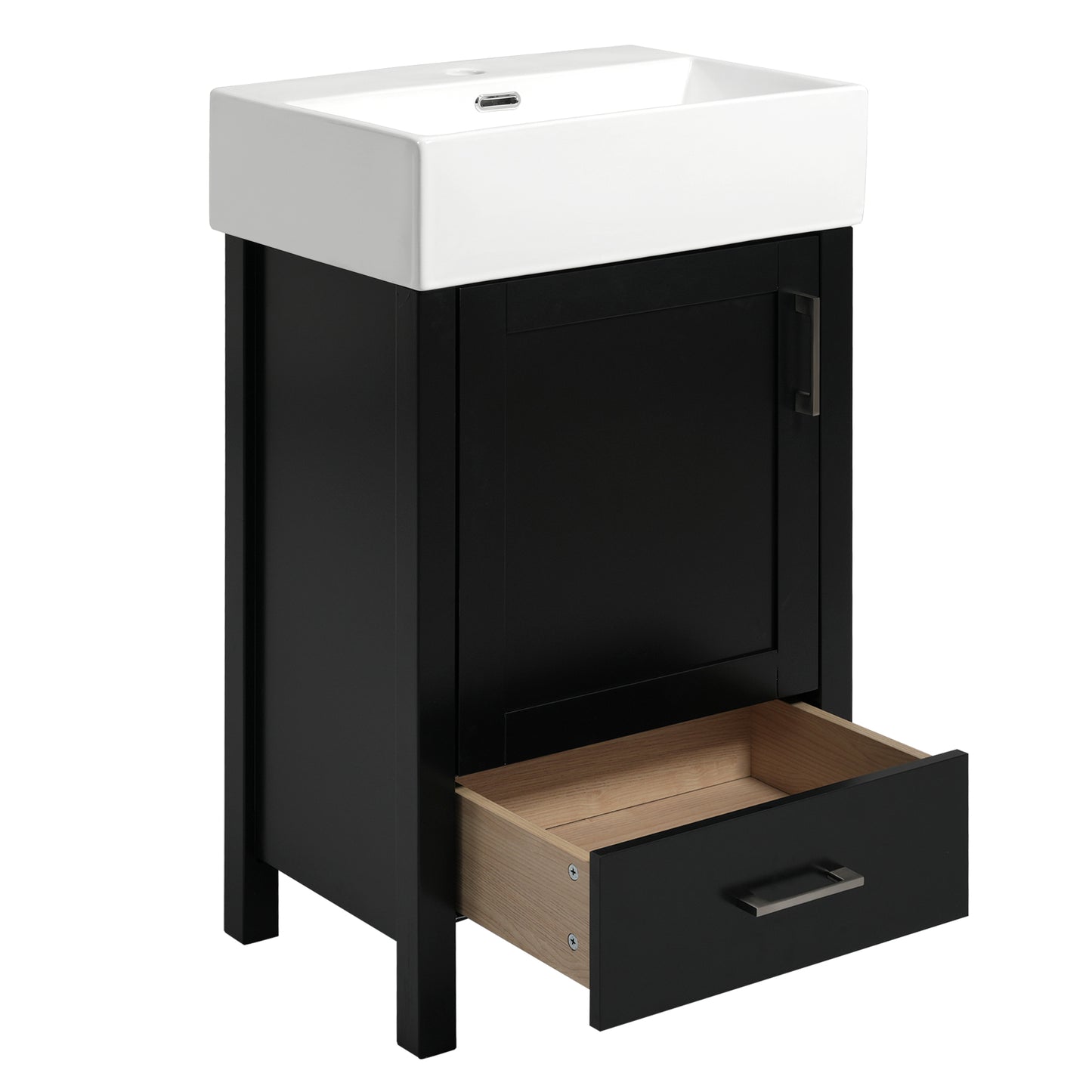 VanityFus 20.28-in Black Single Sink Combo Bathroom Vanity With White Ceramic Top 1 Soft-Close Doors 1 drawer