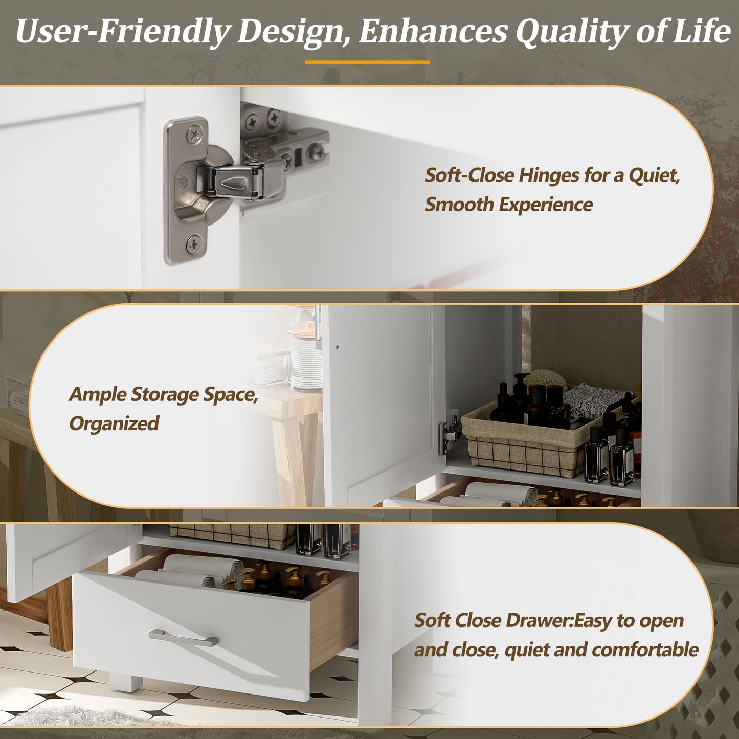 VanityFus 20.28-in White Single Sink Combo Bathroom Vanity With Ceramic Top 1 Soft-Close Doors 1 drawer