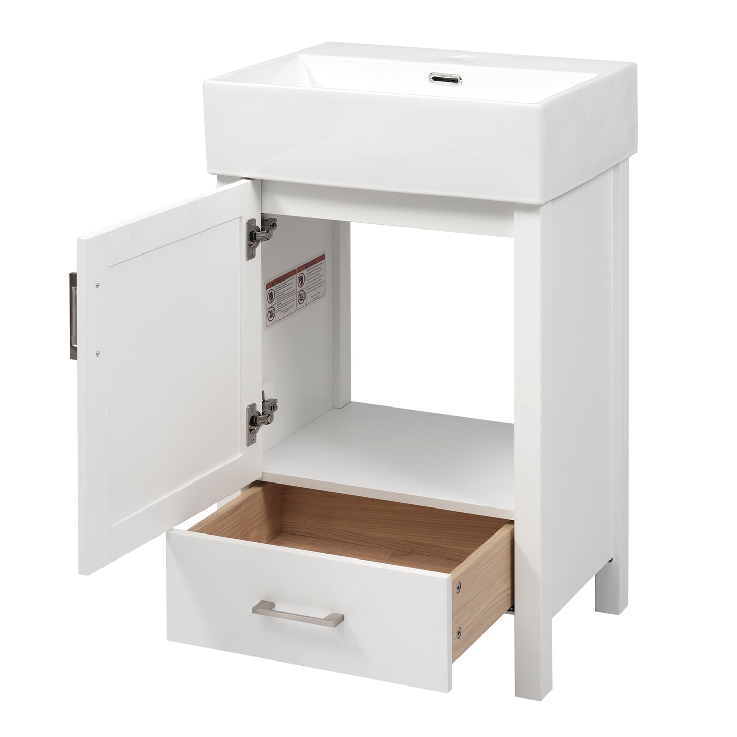 VanityFus 20.28-in White Single Sink Combo Bathroom Vanity With Ceramic Top 1 Soft-Close Doors 1 drawer