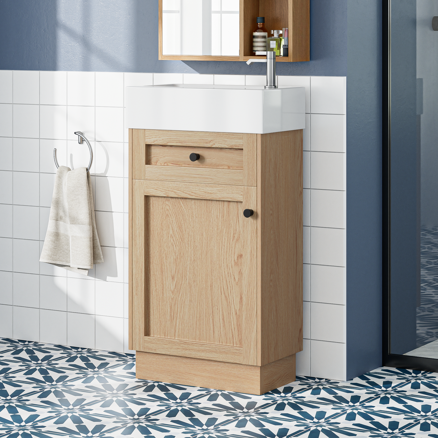 VanityFus 18.5-in Bathroom Vanity Wood Single Sink Combo Resin Top Soft-Close Doors Adjustable Shelves