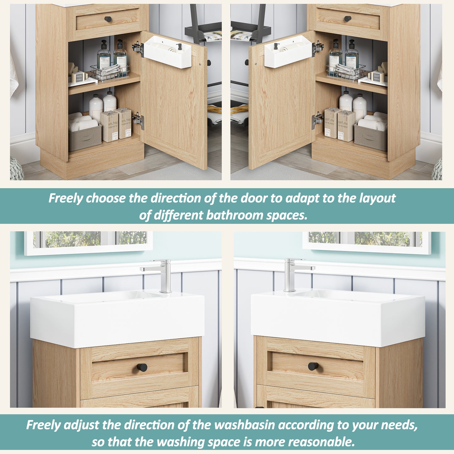VanityFus 18.5-in Bathroom Vanity Wood Single Sink Combo Resin Top Soft-Close Doors Adjustable Shelves