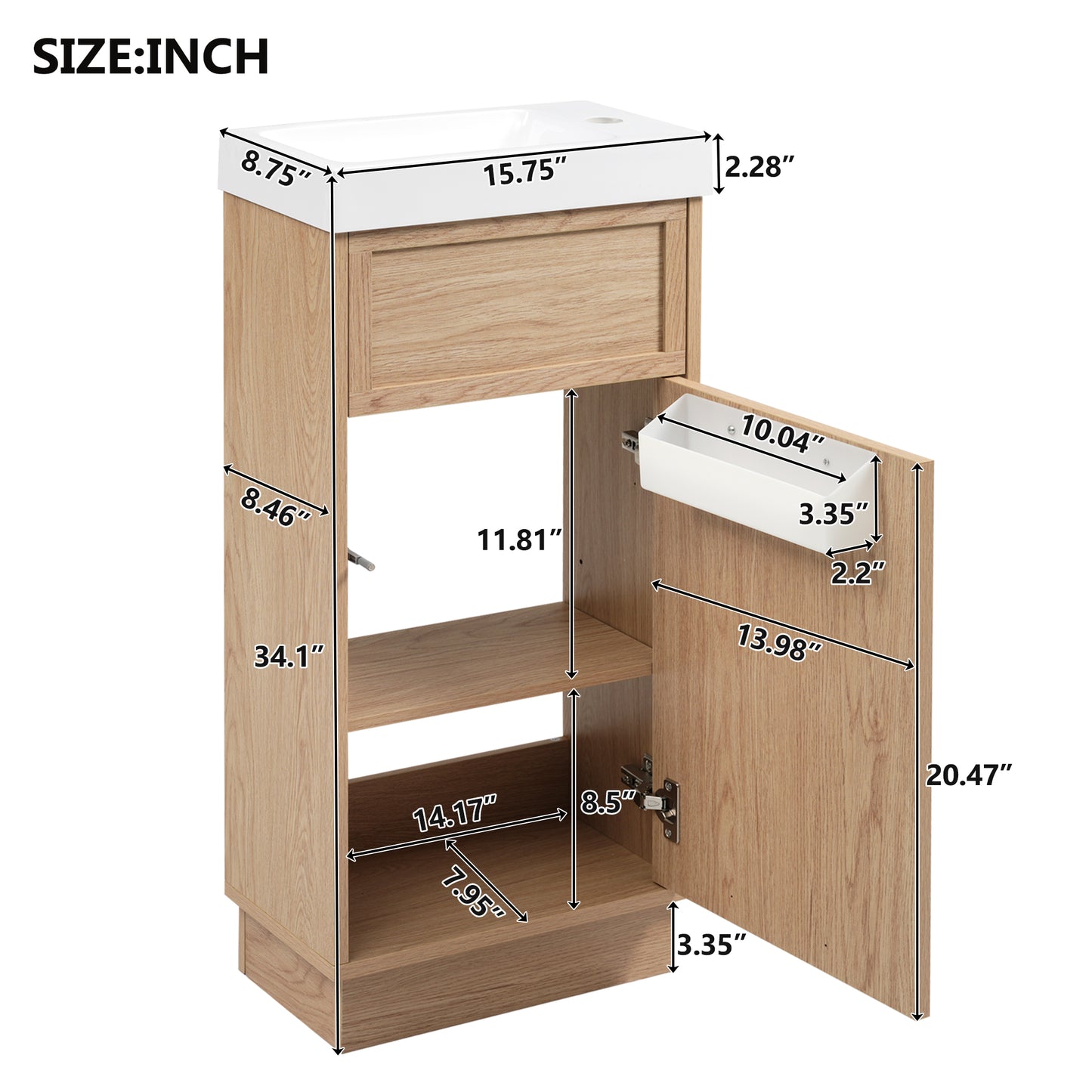 VanityFus 15.75-in Bathroom Vanity Wood Single Sink Combo Resin Top Soft-Close Doors Adjustable Shelves