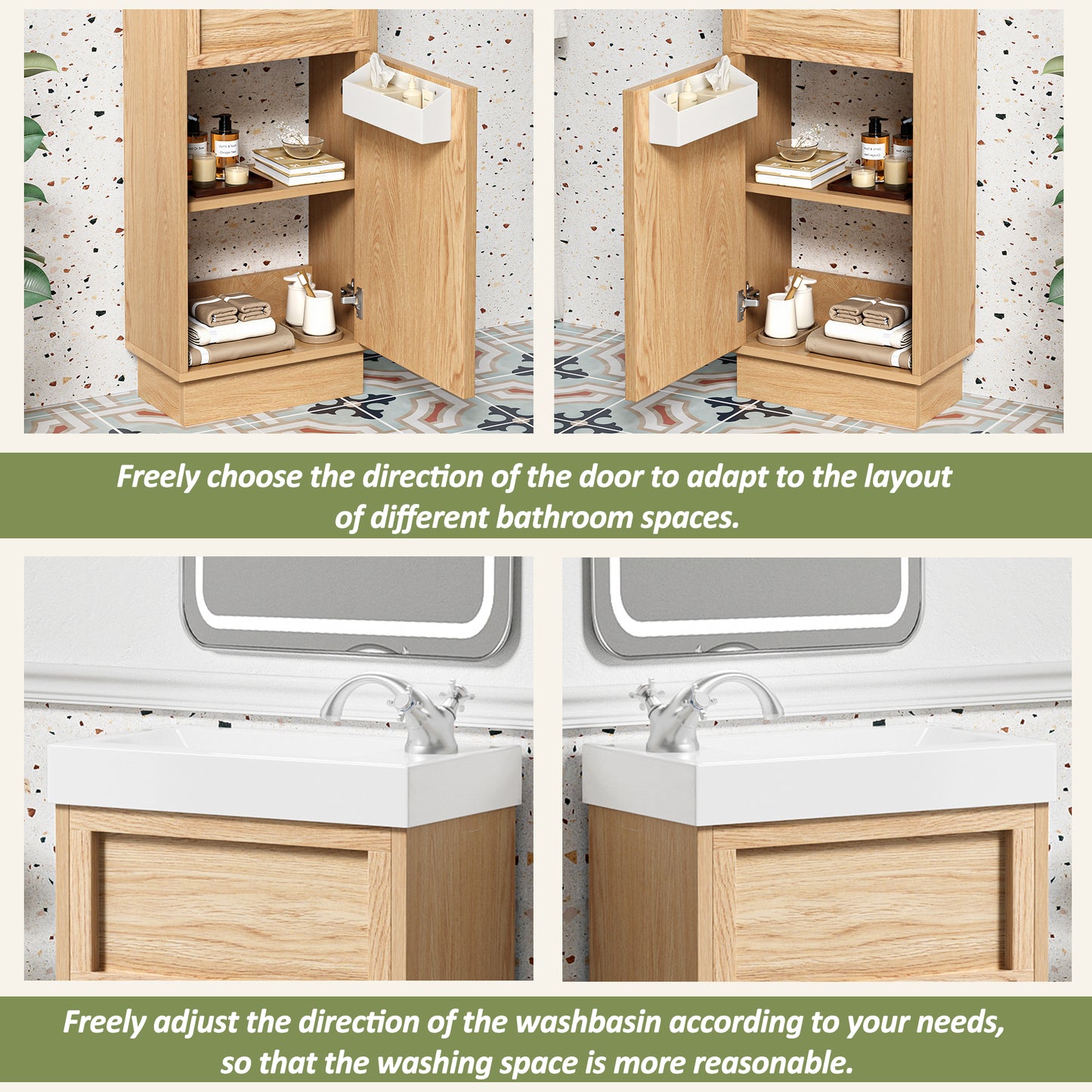 VanityFus 15.75-in Bathroom Vanity Wood Single Sink Combo Resin Top Soft-Close Doors Adjustable Shelves
