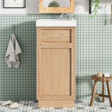 VanityFus 15.75-in Bathroom Vanity Wood Single Sink Combo Resin Top Soft-Close Doors Adjustable Shelves