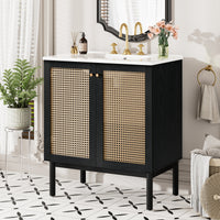 VanityFus 29.84-in Black Bathroom Vanity Single Sink Combo Ceramic Top 2 Soft-Close Doors Adjustable shelve