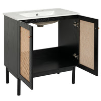 VanityFus 29.84-in Black Bathroom Vanity Single Sink Combo Ceramic Top 2 Soft-Close Doors Adjustable shelve