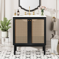 VanityFus 29.84-in Black Bathroom Vanity Single Sink Combo Ceramic Top 2 Soft-Close Doors Adjustable shelve