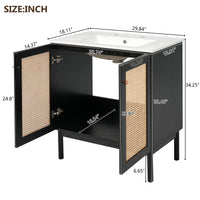 VanityFus 29.84-in Black Bathroom Vanity Single Sink Combo Ceramic Top 2 Soft-Close Doors Adjustable shelve