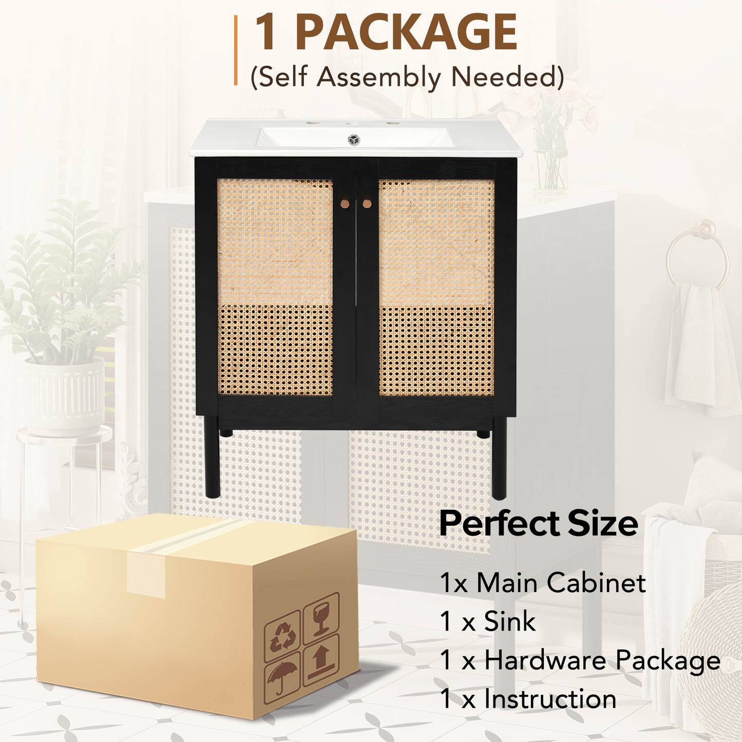 VanityFus 29.84-in Black Bathroom Vanity Single Sink Combo Ceramic Top 2 Soft-Close Doors Adjustable shelve