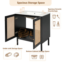VanityFus 29.84-in Black Bathroom Vanity Single Sink Combo Ceramic Top 2 Soft-Close Doors Adjustable shelve