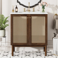 VanityFus Dark Walnut 29.9-in Bathroom Vanity Single Sink Combo Ceramic Top 2 Soft-Close Doors Adjustable shelves