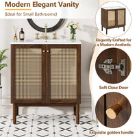 VanityFus Dark Walnut 29.9-in Bathroom Vanity Single Sink Combo Ceramic Top 2 Soft-Close Doors Adjustable shelves