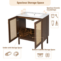 VanityFus Dark Walnut 29.9-in Bathroom Vanity Single Sink Combo Ceramic Top 2 Soft-Close Doors Adjustable shelves