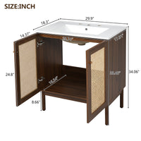 VanityFus Dark Walnut 29.9-in Bathroom Vanity Single Sink Combo Ceramic Top 2 Soft-Close Doors Adjustable shelves