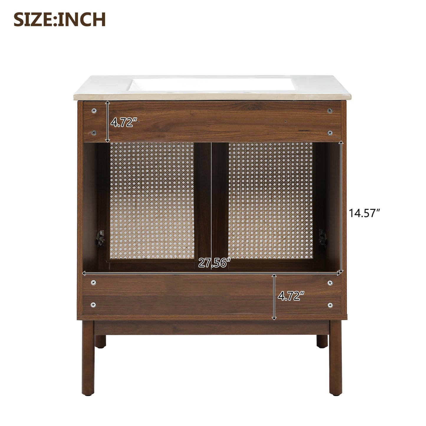 VanityFus Dark Walnut 29.9-in Bathroom Vanity Single Sink Combo Ceramic Top 2 Soft-Close Doors Adjustable shelves