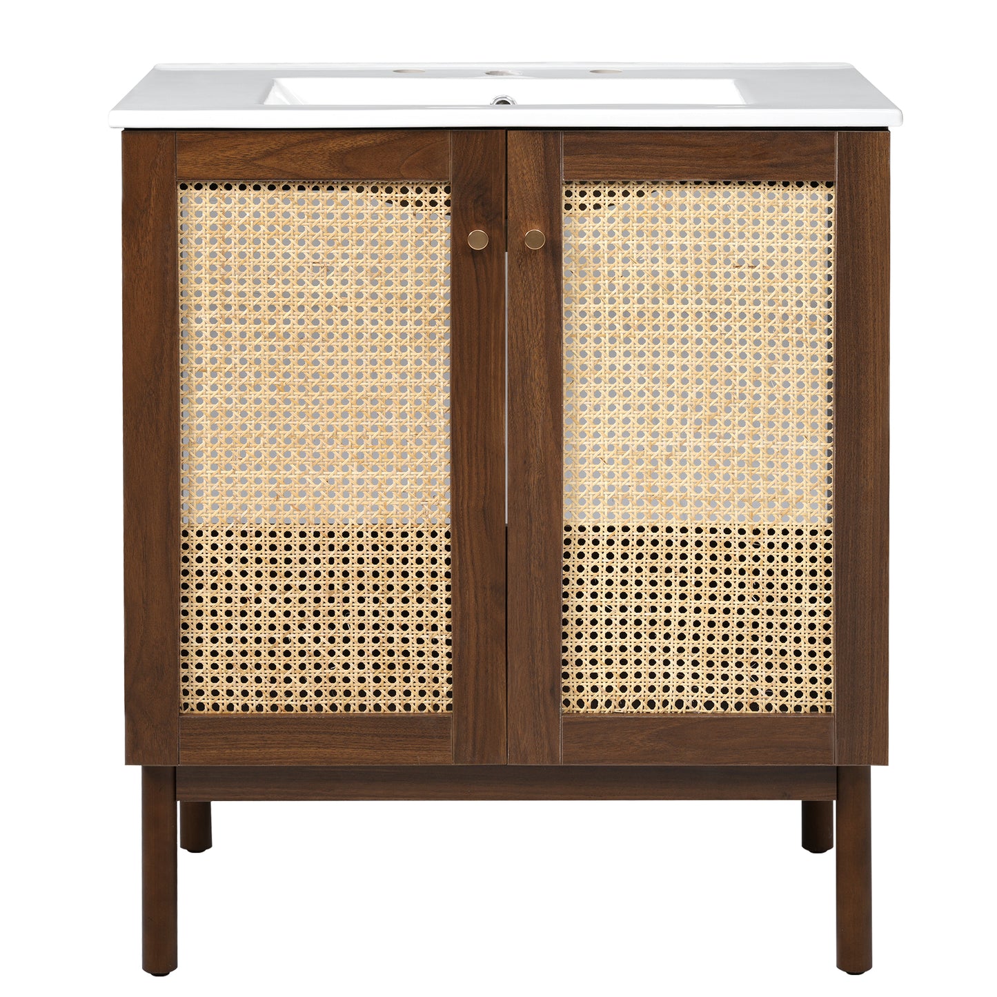 VanityFus Dark Walnut 29.9-in Bathroom Vanity Single Sink Combo Ceramic Top 2 Soft-Close Doors Adjustable shelves
