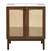 VanityFus Dark Walnut 29.9-in Bathroom Vanity Single Sink Combo Ceramic Top 2 Soft-Close Doors Adjustable shelves