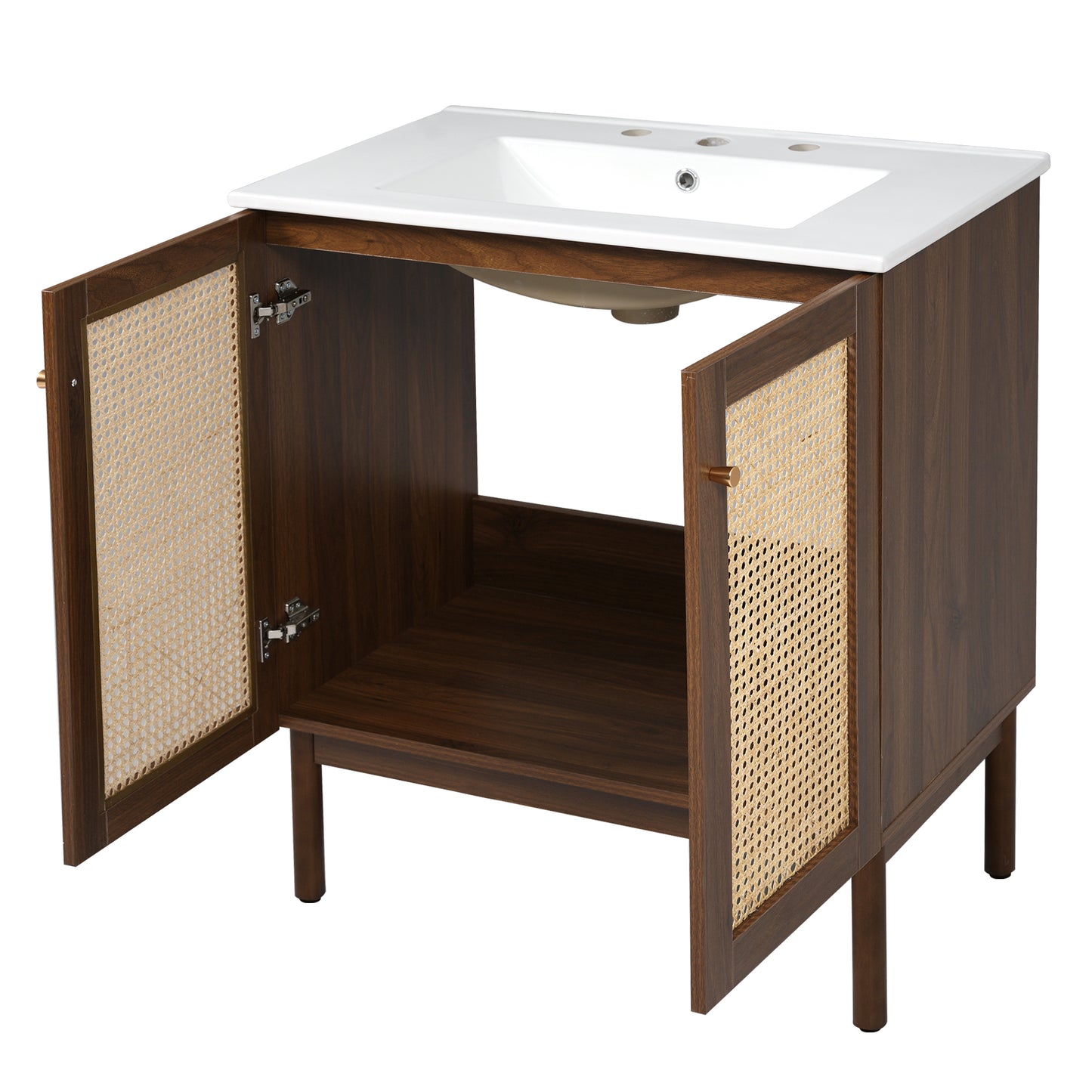 VanityFus Dark Walnut 29.9-in Bathroom Vanity Single Sink Combo Ceramic Top 2 Soft-Close Doors Adjustable shelves