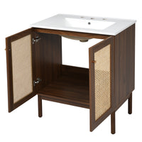 VanityFus Dark Walnut 29.9-in Bathroom Vanity Single Sink Combo Ceramic Top 2 Soft-Close Doors Adjustable shelves