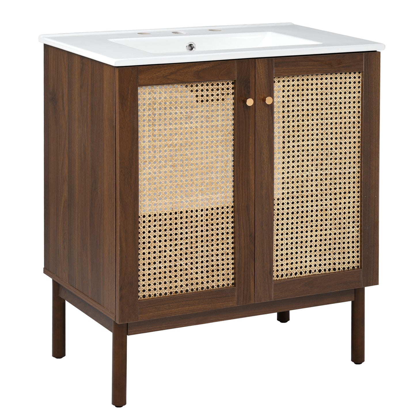 VanityFus Dark Walnut 29.9-in Bathroom Vanity Single Sink Combo Ceramic Top 2 Soft-Close Doors Adjustable shelves