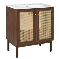 VanityFus Dark Walnut 29.9-in Bathroom Vanity Single Sink Combo Ceramic Top 2 Soft-Close Doors Adjustable shelves