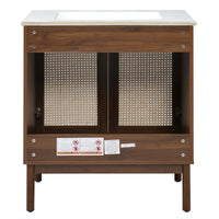 VanityFus Dark Walnut 29.9-in Bathroom Vanity Single Sink Combo Ceramic Top 2 Soft-Close Doors Adjustable shelves