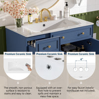 VanityFus 36-in Blue Bathroom Vanity Single Sink Combo with Ceramic White Top 2 Soft-Close Doors 2 drawer