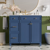 VanityFus 36-in Blue Bathroom Vanity Single Sink Combo with Ceramic White Top 2 Soft-Close Doors 2 drawer