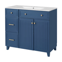 VanityFus 36-in Blue Bathroom Vanity Single Sink Combo with Ceramic White Top 2 Soft-Close Doors 2 drawer