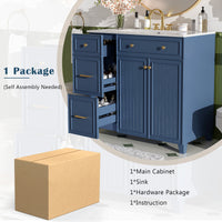 VanityFus 36-in Blue Bathroom Vanity Single Sink Combo with Ceramic White Top 2 Soft-Close Doors 2 drawer