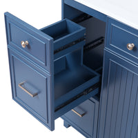 VanityFus 36-in Blue Bathroom Vanity Single Sink Combo with Ceramic White Top 2 Soft-Close Doors 2 drawer