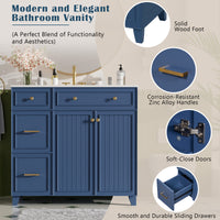 VanityFus 36-in Blue Bathroom Vanity Single Sink Combo with Ceramic White Top 2 Soft-Close Doors 2 drawer