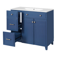 VanityFus 36-in Blue Bathroom Vanity Single Sink Combo with Ceramic White Top 2 Soft-Close Doors 2 drawer