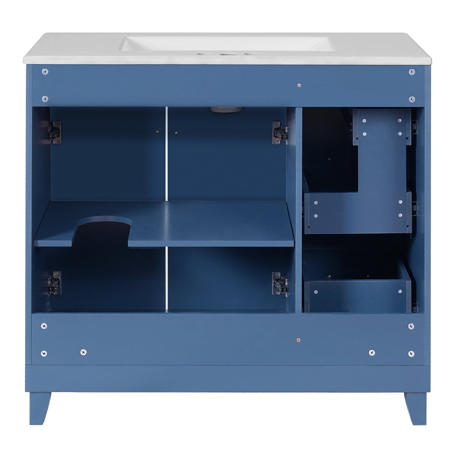 VanityFus 36-in Blue Bathroom Vanity Single Sink Combo with Ceramic White Top 2 Soft-Close Doors 2 drawer