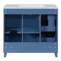 VanityFus 36-in Blue Bathroom Vanity Single Sink Combo with Ceramic White Top 2 Soft-Close Doors 2 drawer