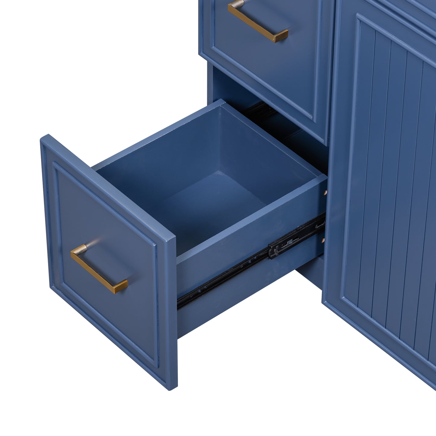 VanityFus 36-in Blue Bathroom Vanity Single Sink Combo with Ceramic White Top 2 Soft-Close Doors 2 drawer