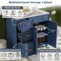 VanityFus 36-in Blue Bathroom Vanity Single Sink Combo with Ceramic White Top 2 Soft-Close Doors 2 drawer