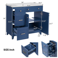 VanityFus 36-in Blue Bathroom Vanity Single Sink Combo with Ceramic White Top 2 Soft-Close Doors 2 drawer