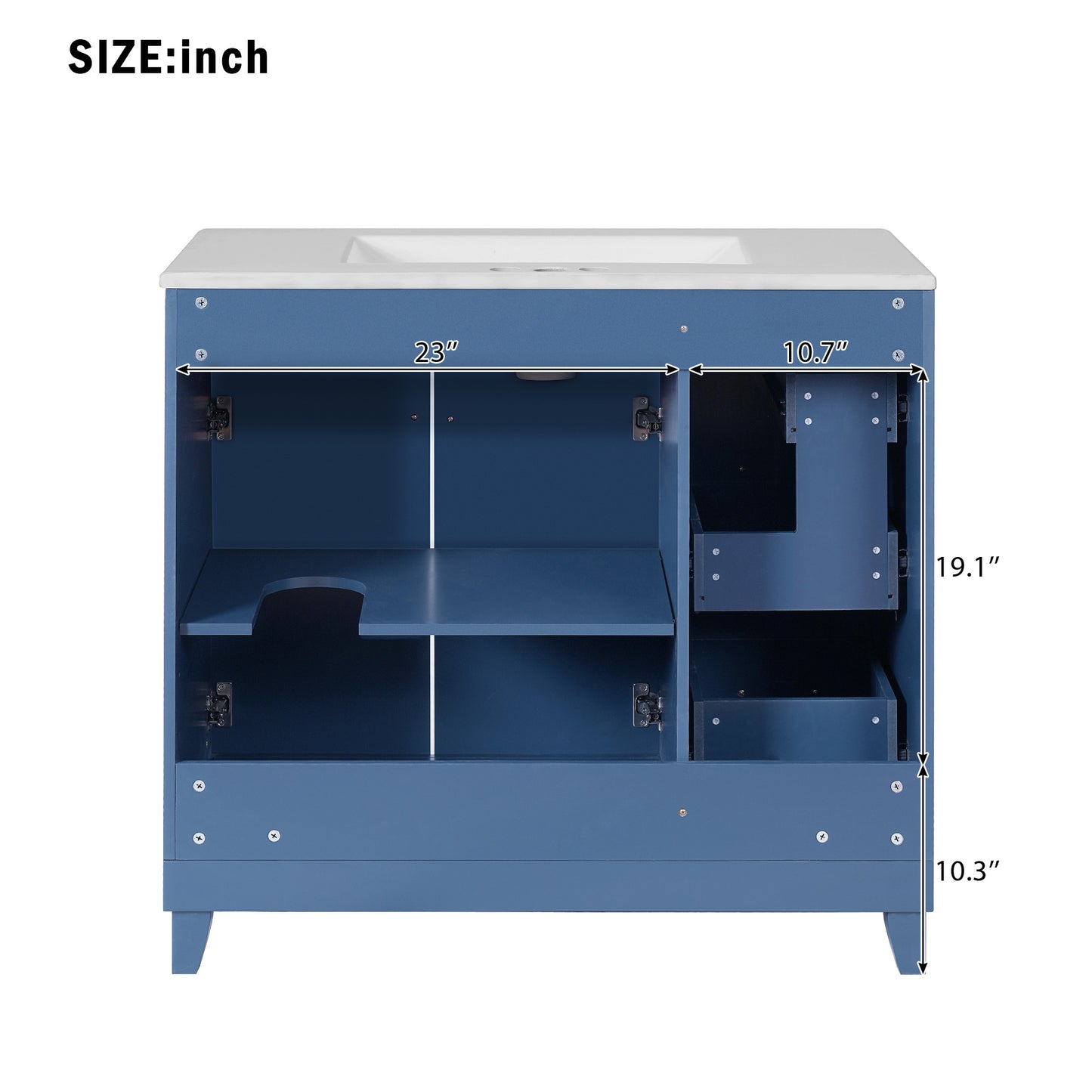 VanityFus 36-in Blue Bathroom Vanity Single Sink Combo with Ceramic White Top 2 Soft-Close Doors 2 drawer
