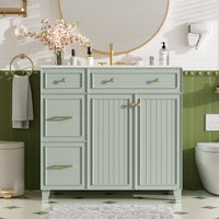 VanityFus 36-in Green Bathroom Vanity Single Sink Combo with Ceramic White Top 2 Soft-Close Doors 2 drawer